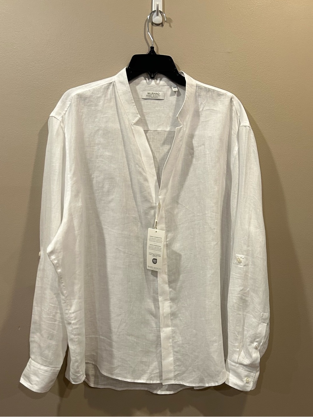 Murano Baird McNutt Linen Mandarin Collar Long Sleeve Woven Shirt